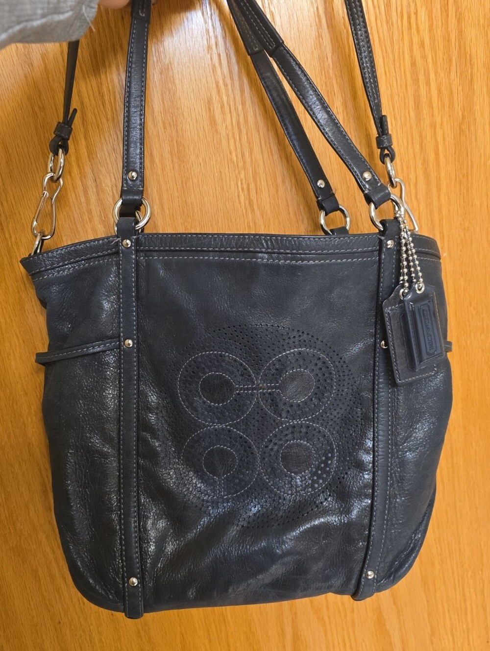 Coach Audrey Andie 2011 Black Leather Shoulder Bag with Perforated Logo 19570